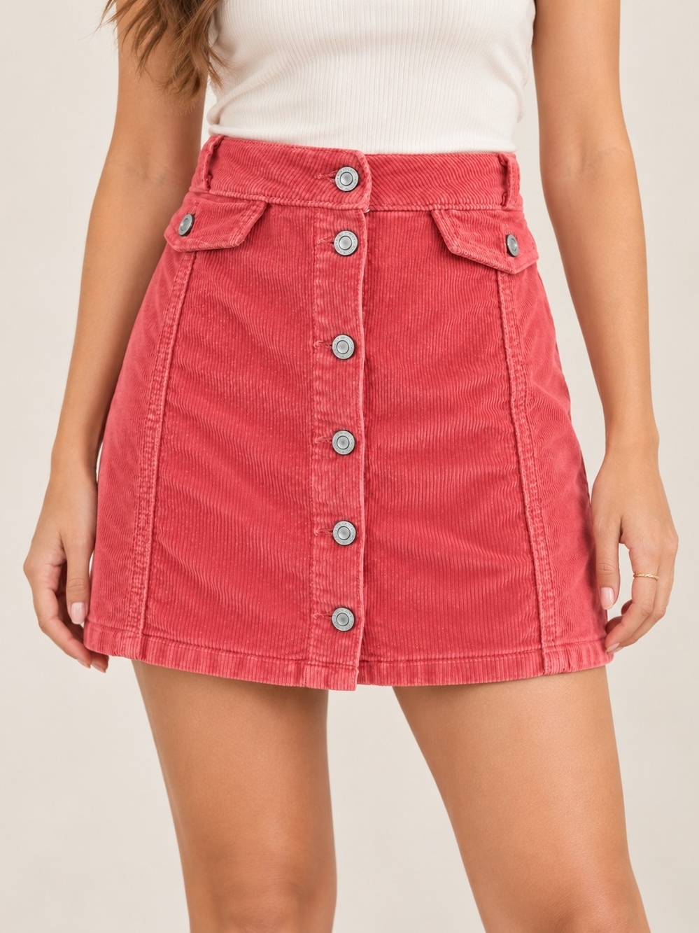 SO PINK CORDUROY BUTTON MINI SKIRT JR SZ 13